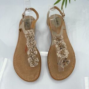 Born Women Sandal Sz 10 Floral Strappy Slingback Flat Beige Leather Bridal Shoe